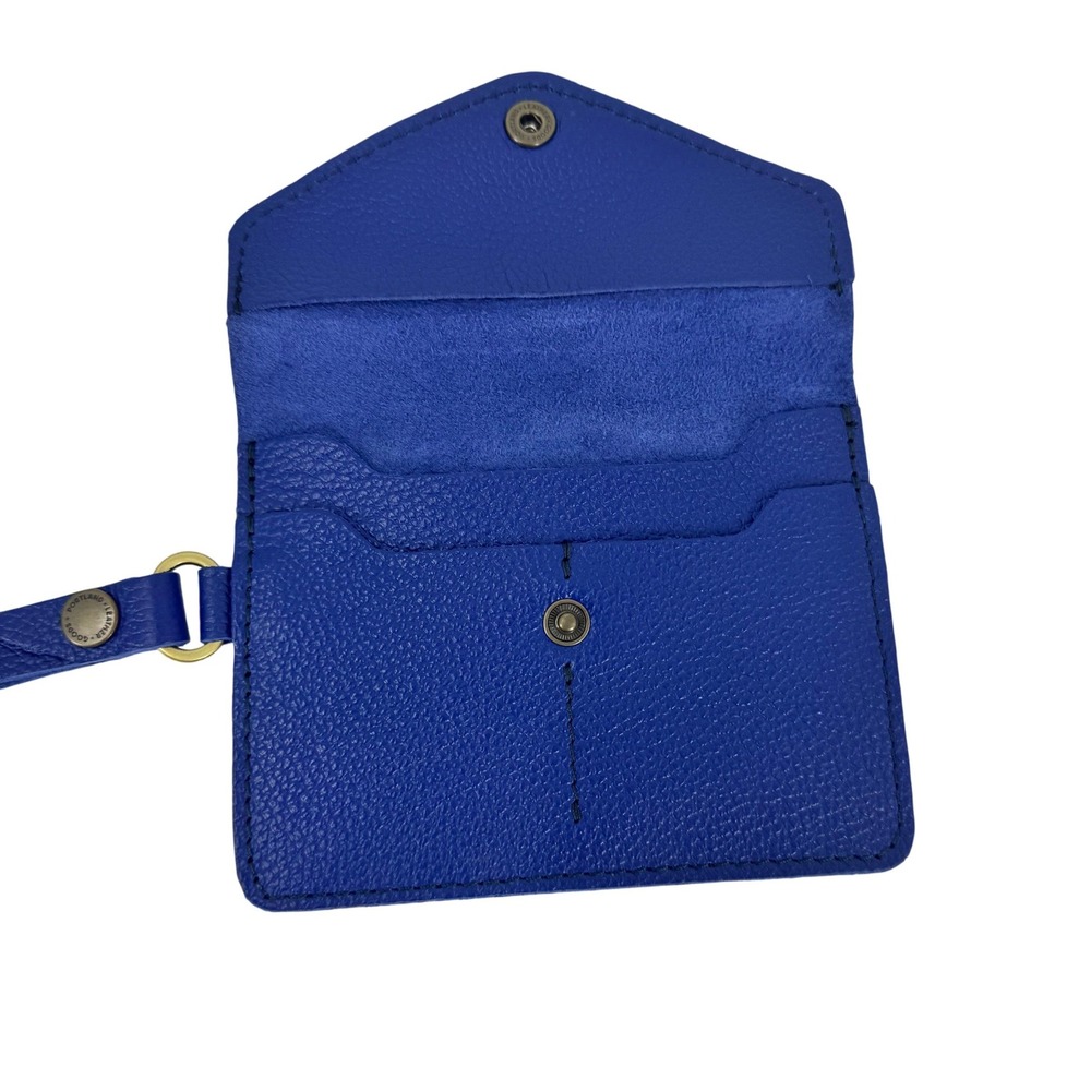 NEW Portland Leather Goods Button Wallet Wristlet in electric blue - Picture 2 of 3